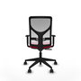 Silla de oficina Motilla con mecanismo Sincro tapizada con Tela color Rojo y malla color Blanco. Equipada con lumbar 1D, Brazos 1D y Ruedas 65mm nailon