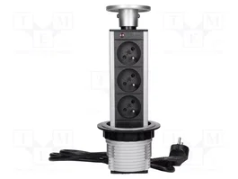 VIRONE Regleta de alimentación para muebles FS-18, 3 tomas, plata