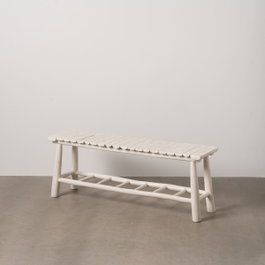 Ixia Banqueta Blanco Rozado Madera de Teca 120 x 30 x 45 cm