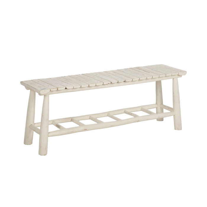 Ixia Banqueta Blanco Rozado Madera de Teca 120 x 30 x 45 cm Ixia Banqueta Blanco Rozado Madera de Teca 120 x 30 x 45 cm
