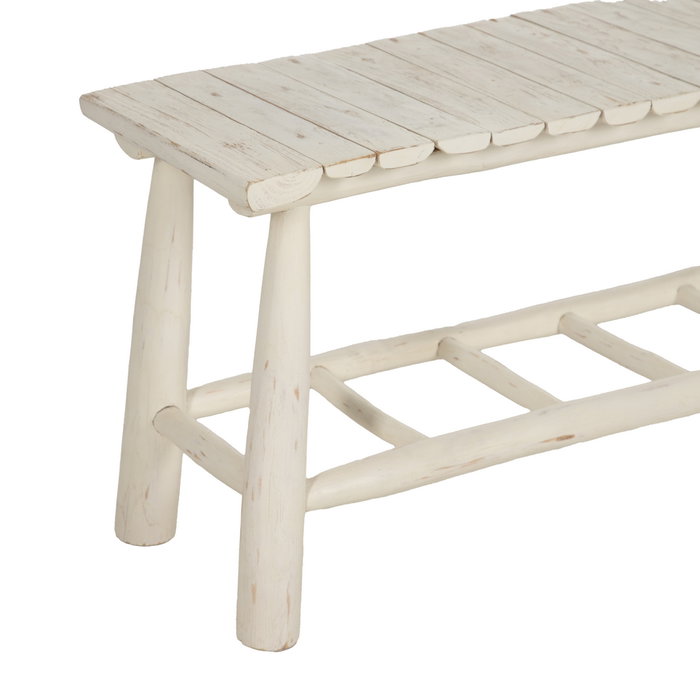 Banqueta Blanco Rozado Madera de Teca 120 X 30 X 45 cm Banqueta Blanco Rozado Madera de Teca 120 X 30 X 45 cm