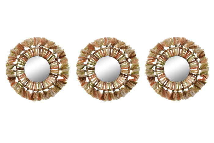 DKD Home Decor Set de 3 Decoraciones de Pared de Lana y Cristal Naranja y Verde DKD Home Decor Set de 3 Decoraciones de Pared de Lana y Cristal Naranja y Verde