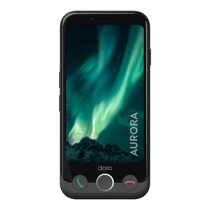 Doro Aurora A10 Smartphone Senior 4.5" Pantalla 4G 4GB RAM 64GB Almacenamiento Grafito - Teléfono Fácil de Usar con Botón de Emergencia y Android 14