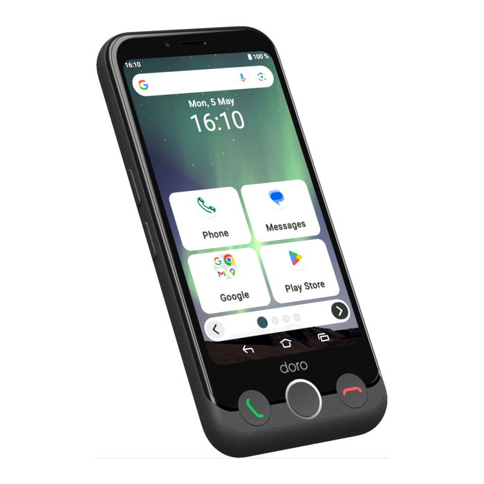 Doro Aurora A10 Smartphone Senior 4.5" Pantalla 4G 4GB RAM 64GB Almacenamiento Grafito - Teléfono Fácil de Usar con Botón de Emergencia y Android 14