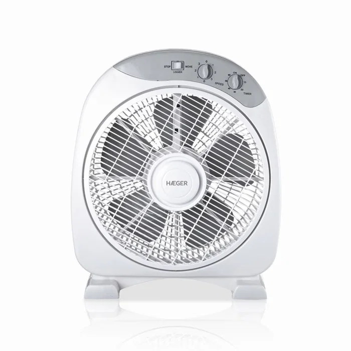 Haeger FF-012.004A Ventilador de Pie 30.5 cm Blanco, 5 Aspas, 3 Velocidades, Temporizador 2h, 1419 m³/h, Silencioso (60.5 dB), 40W