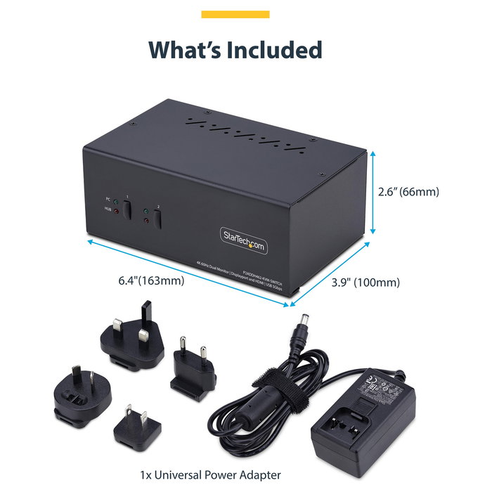StarTech Switch KVM de 2 Puertos para Monitores Duales con DisplayPort y HDMI 4K 60Hz, Hub USB 5Gbps, Control de 2 Ordenadores, USB HID, Resolución 3840 x 2160 Píxeles StarTech Switch KVM de 2 Puertos para Monitores Duales con DisplayPort y HDMI 4K 60Hz, Hub USB 5Gbps, Control de 2 Ordenadores, USB HID, Resolución 3840 x 2160 Píxeles
