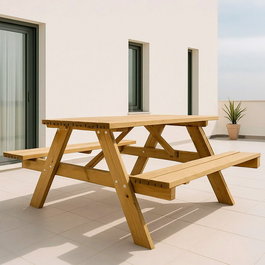 Faura Mesa de Pícnic de Madera de Pino con Asientos Abatibles, 177 x 152 x 71 cm