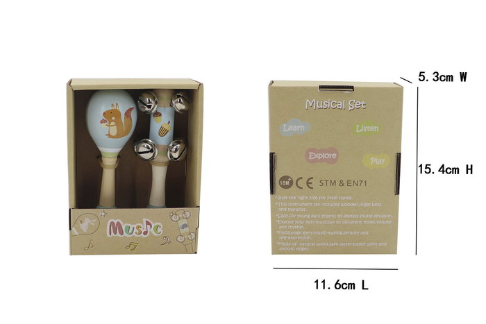 DKD Home Decor Juguete Musical Madera Multicolor Maraca 2 x 15.5 x 11.5 cm (4 Unidades)