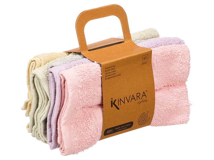 Kinvara Paño de Cocina Algodón 400 Gr 50x50 Surtido 5 Pastel (Set de 40)