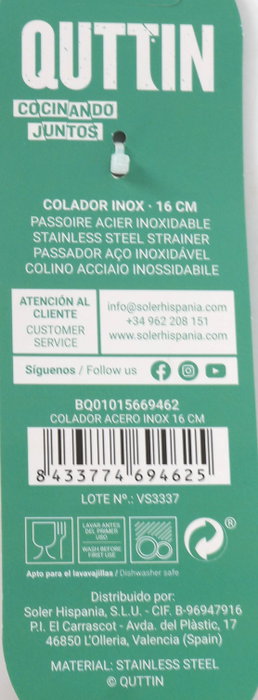 Quttin Colador de Acero Inox 16cm PRB -96