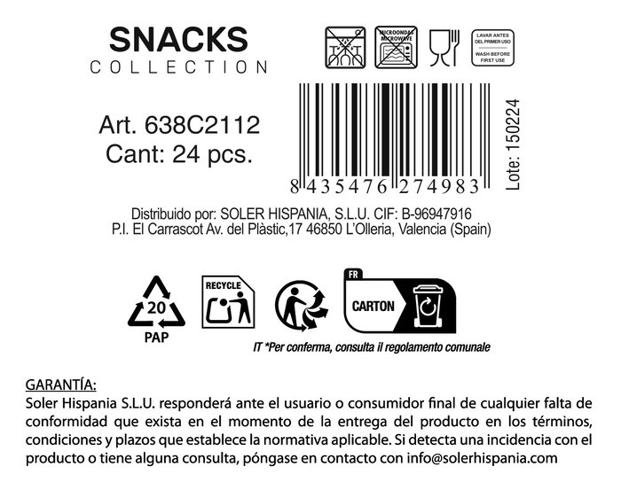 La Mediterranea Bol Snacks Colores (48 Unidades) Ø 12 x 6 cm