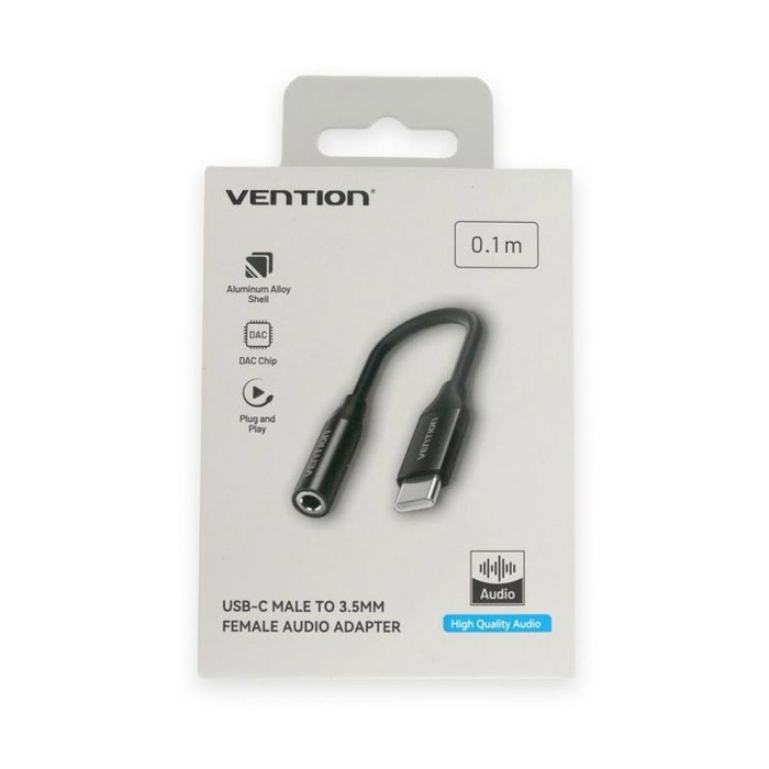 Vention Adaptador de Audio BIHBA USB Tipo-C a Jack 3.5mm Hembra Negro Vention Adaptador de Audio BIHBA USB Tipo-C a Jack 3.5mm Hembra Negro