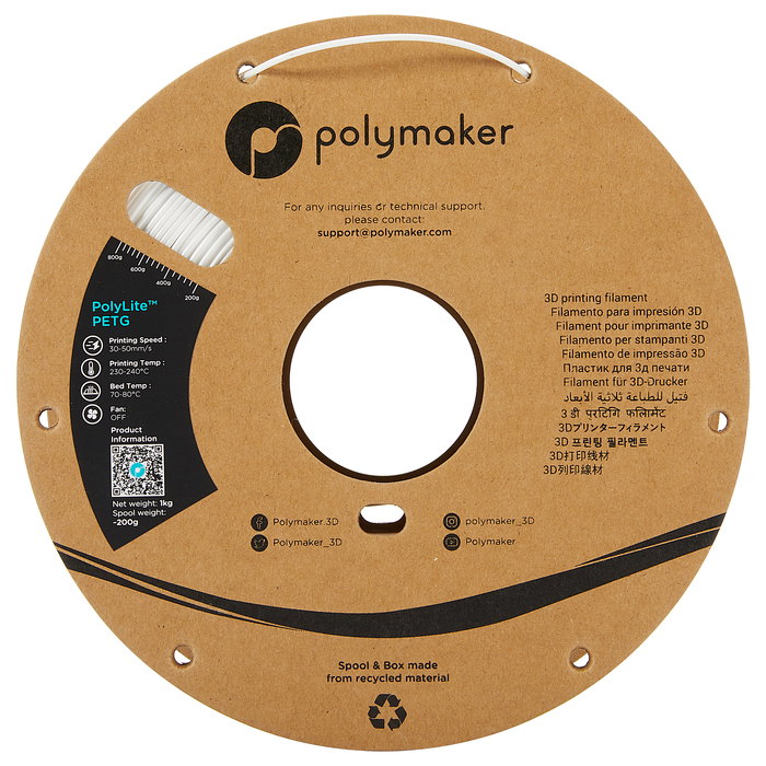 Polmask Filamento PETG 1.75 mm Blanco 1 kg - Para Impresoras 3D