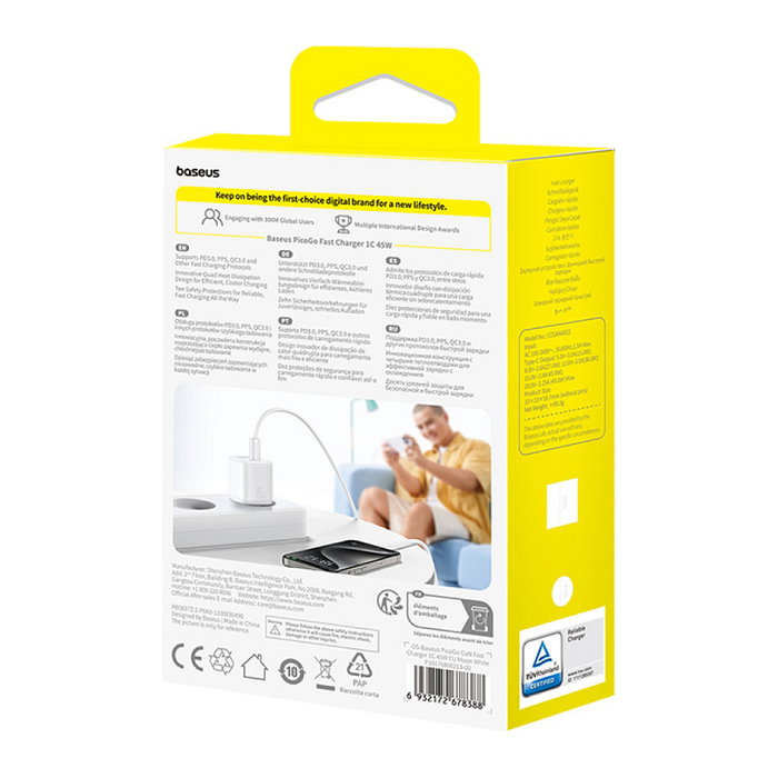 Baseus PicoGo GaN Cargador 45W Blanco EU