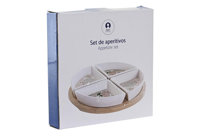DKD Home Decor Set de Aperitivo 5 Piezas Gres y Bambú Verde