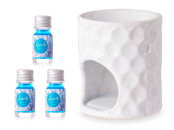 Acorde Set Quemador Aceite Esencial Oceano 3x5ml Cerámica Blanco 11x19.8x6.5 cm (Set de 12) Acorde Set Quemador Aceite Esencial Oceano 3x5ml Cerámica Blanco 11x19.8x6.5 cm (Set de 12)