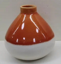DKD Home Decor Jarrón de Porcelana Bicolor Terracota 15x15x15 cm