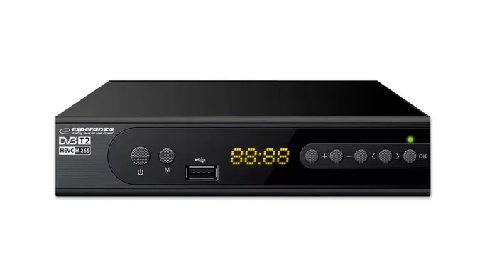 Esperanza EV106R Sintonizador Descodificador DVB-T2/Cable con PVR, HEVC/H.265, HDMI/USB, Dolby Digital, 1080p, Color Negro