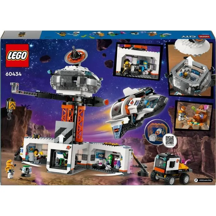 LEGO 60438 Estación Espacial y Base de Lanzamiento de Cohetes Juguete Espacial con Robot y 6 Minifiguras