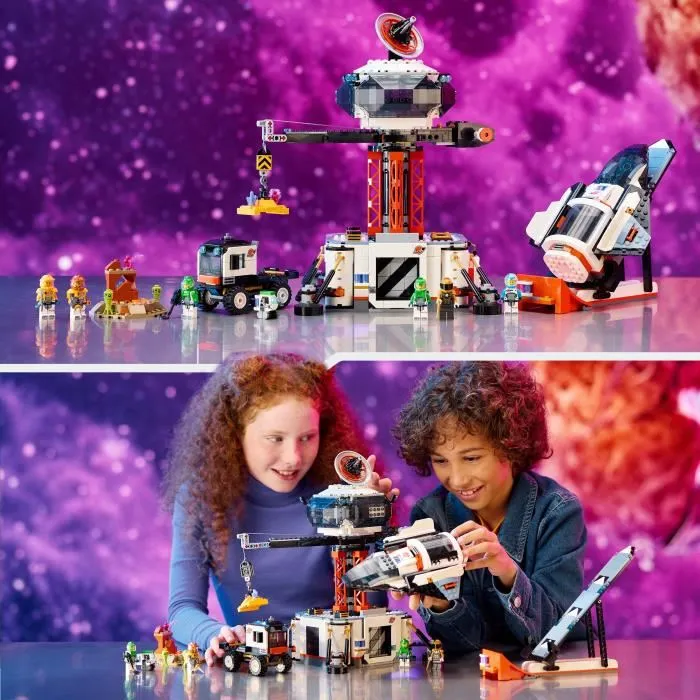 LEGO 60438 Estación Espacial y Base de Lanzamiento de Cohetes Juguete Espacial con Robot y 6 Minifiguras