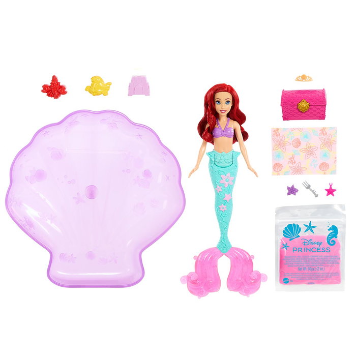 Mattel Muñeca Disney Princess Ariel Agua y Arena Hwb39 con Piscina, Arena Moldeable y Accesorios para Juego de Playa para Niños +3 años