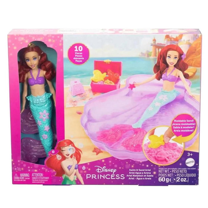 Mattel Muñeca Disney Princess Ariel Agua y Arena Hwb39 con Piscina, Arena Moldeable y Accesorios para Juego de Playa para Niños +3 años