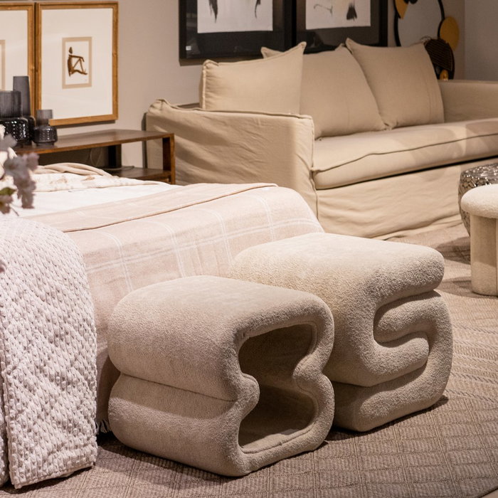 Puf Beige Tejido Salón 45 X 42 X 42 cm