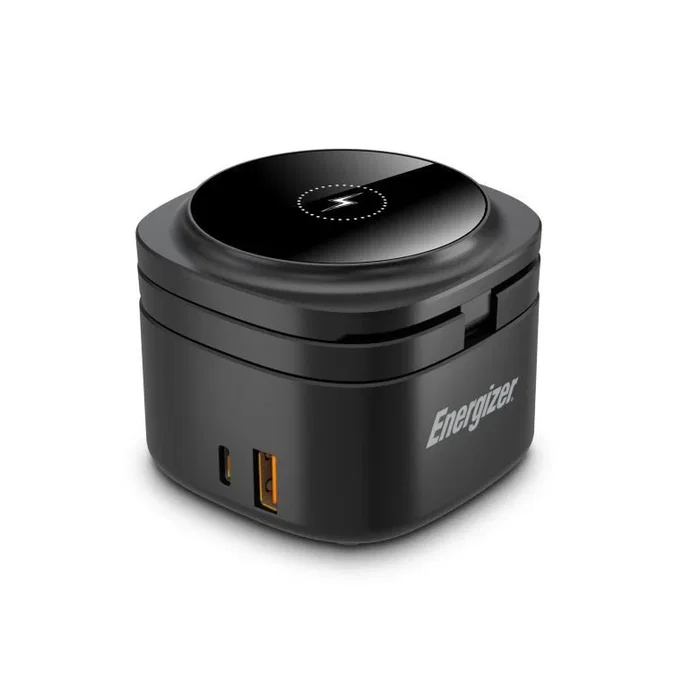 Energizer WCP311 Cargador Inalámbrico 4-en-1 con MagSafe 15W, Soporte, 65W PD, Negro - Carga Rápida para Smartphone, Auriculares, Reloj