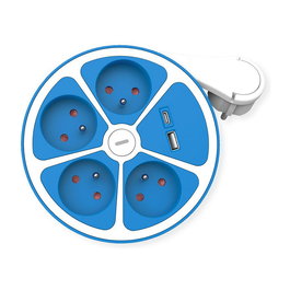 ROLINE 19.07.2342 Regleta de 4 Enchufes con Interruptor y 2 Puertos USB (Tipo A y C), Cargador, 1.5 m, Color Azul y Blanco, 250V, 3600W, para Interior