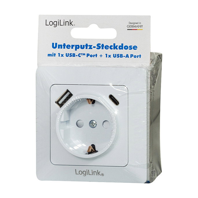 LogiLink Toma de corriente de pared con 1 enchufe y puertos USB-A y USB-C