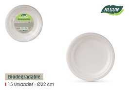 Inde Set de 15 Platos Biodegradables, Diámetro 22 cm, Quality Algon (24 Unidades)