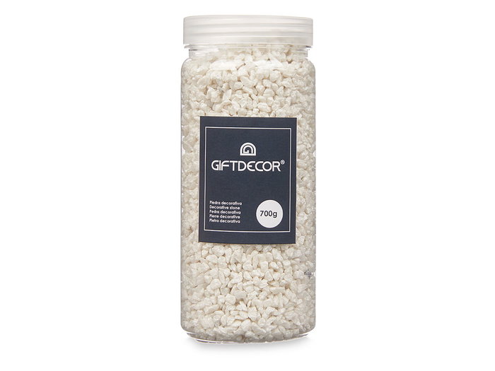 Giftdecor Bote de Piedra Metalizada Blanca de 2-5 mm, 700 g, Dimensiones 6.5 x 15.8 x 6.5 cm (Set de 12)