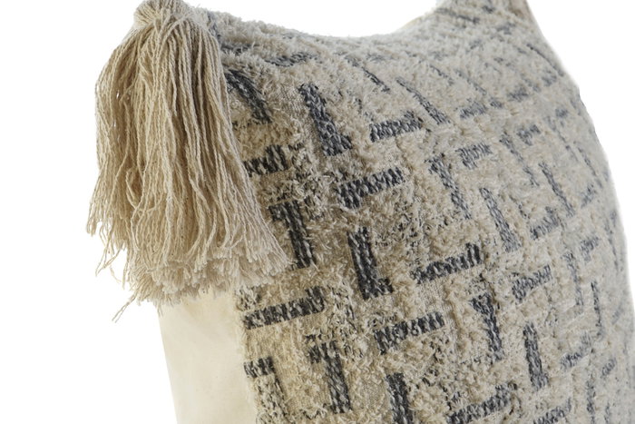 DKD Home Decor Funda Cojin Moderno Beige 60 x 60 x 3 cm Algodon Polyester Flecos (4 Unidades)