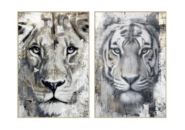 DKD Home Decor Cuadro Lienzo León Tigre Surtido de 2 Piezas
