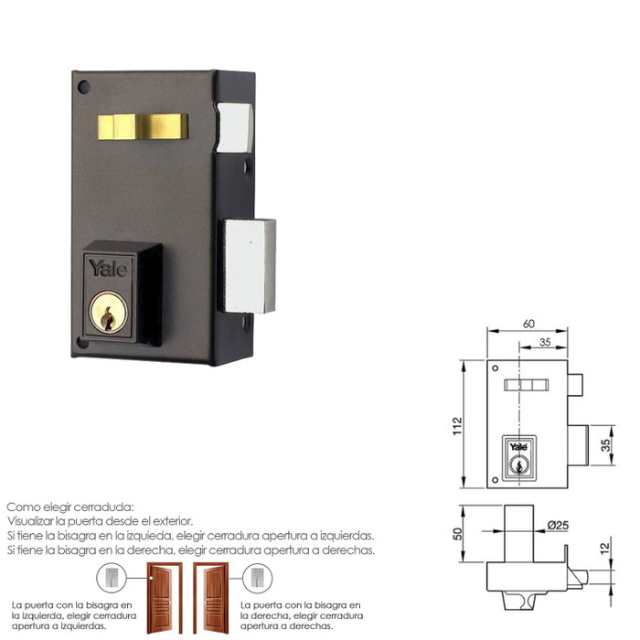 YALE Cerradura 56-a/hp/60 de sobreponer derecha