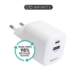 eSTUFF INFINITE Cargador de Pared USB-C 67W GaN PD - Blanco - 98% Plástico Reciclado - Para Smartphone y Tablet
