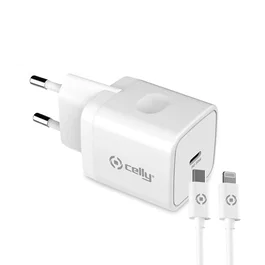 Celly Cargador TC1C20WLIGHTWH USB-C Blanco con Cable USB Type-C a Lightning