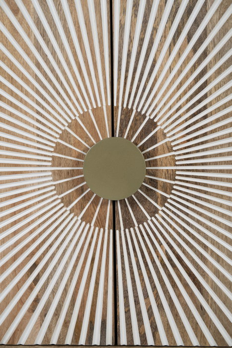 DKD Home Decor Aparador Sunny 23 Natural Blanco Dorado Madera Mango 2 Puertas Talla 80 x 45 x 97 cm