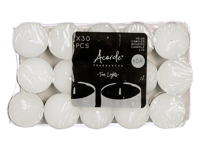 Acorde Set 30 Velas Tea Light Blancas 3H 18x2x11 cm (Set de 24) Acorde Set 30 Velas Tea Light Blancas 3H 18x2x11 cm (Set de 24)