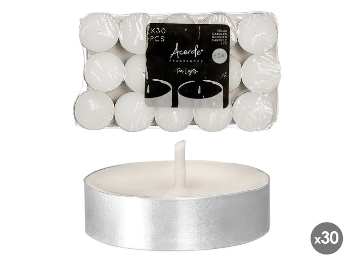 Acorde Set 30 Velas Tea Light Blancas 3H 18x2x11 cm (Set de 24) Acorde Set 30 Velas Tea Light Blancas 3H 18x2x11 cm (Set de 24)