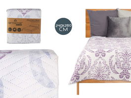 Colcha Cama Reversible 240 x 260 cm Damascado Blanco/Morado Tacto Suave Giftdecor (Set de 6)