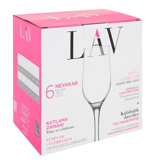 Lav Set 6 Copas de Champagne 195cc Ø5.3x20.5 cm (4 Cajas)