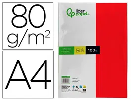 Liderpapel Papel Color A4 80gr Rojo Paquete 100 Hojas