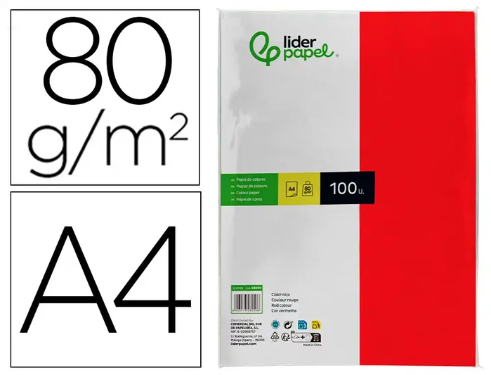 Liderpapel Papel de color Rojo DIN A4 80g, 100 hojas Liderpapel Papel de color Rojo DIN A4 80g, 100 hojas