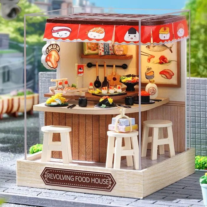 Creanook - Kit de Bricolaje Book Nook 'Sushi Bar' en 3D - Miniaturas para Construir Sujetalibros Decorativo - 11 x 9 x 11 cm