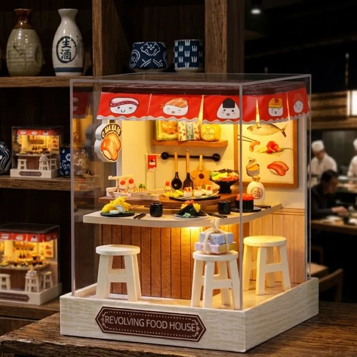Creanook - Kit de Bricolaje Book Nook 'Sushi Bar' en 3D - Miniaturas para Construir Sujetalibros Decorativo - 11 x 9 x 11 cm