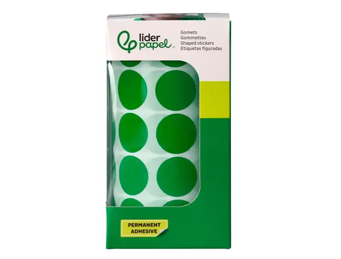 Liderpapel Gomets Autoadhesivos Circulos 20 mm Verde Rollo de 2000 Unidades