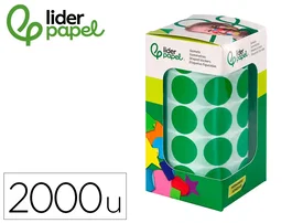 Liderpapel Gomets Autoadhesivos Circulos 20 mm Verde Rollo de 2000 Unidades