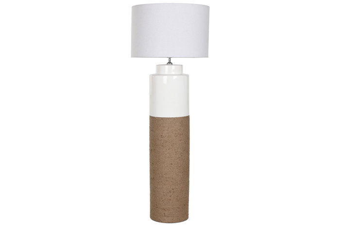 DKD Home Decor Lámpara de pie de cerámica y lino Blanco 50x50x139,5 cm