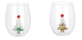 DKD Home Decor Set de 2 Vasos de Borosilicato de 500ml con Diseño de Árbol, Transparente